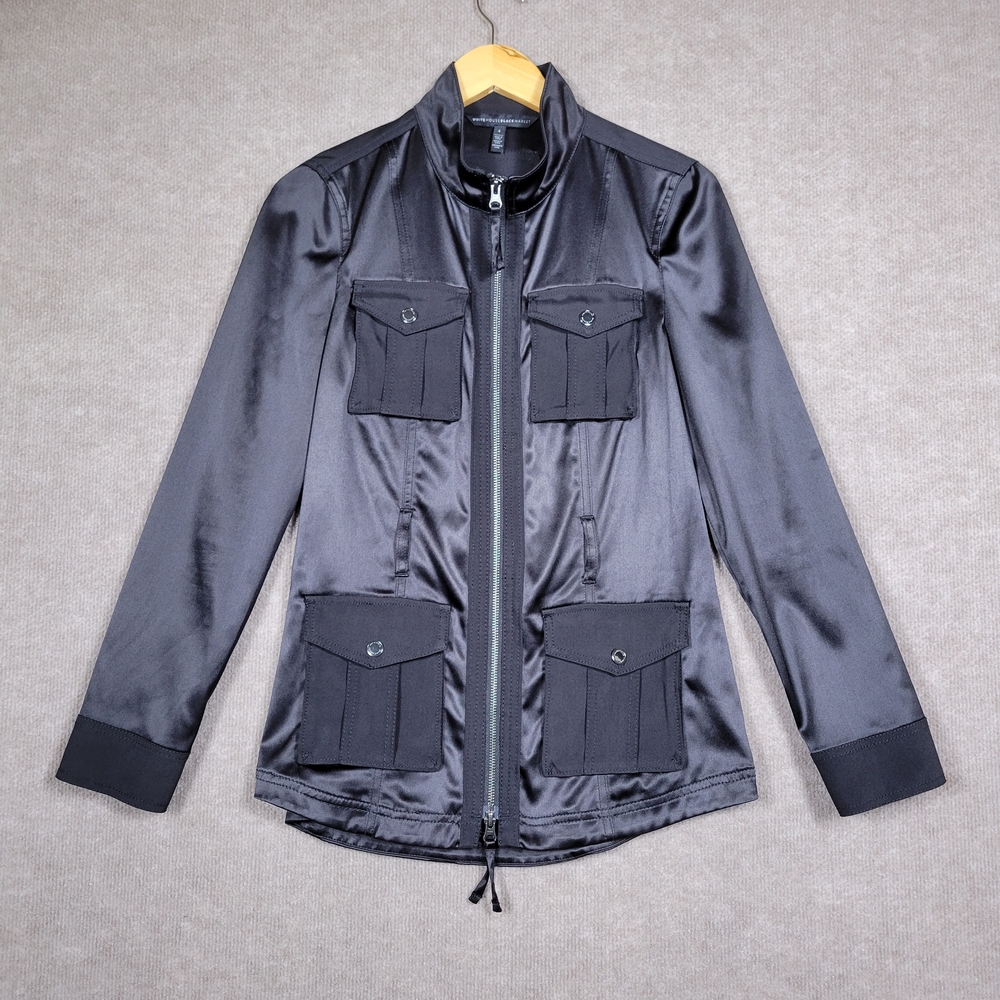 White House Black Market Soft Black Utility Jacket Womens 4 with Durable Fabric